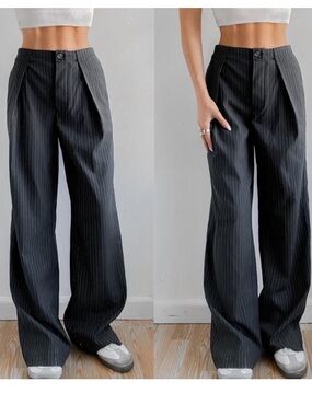 Free People Pinstripe Menswear Wide Leg Trousers